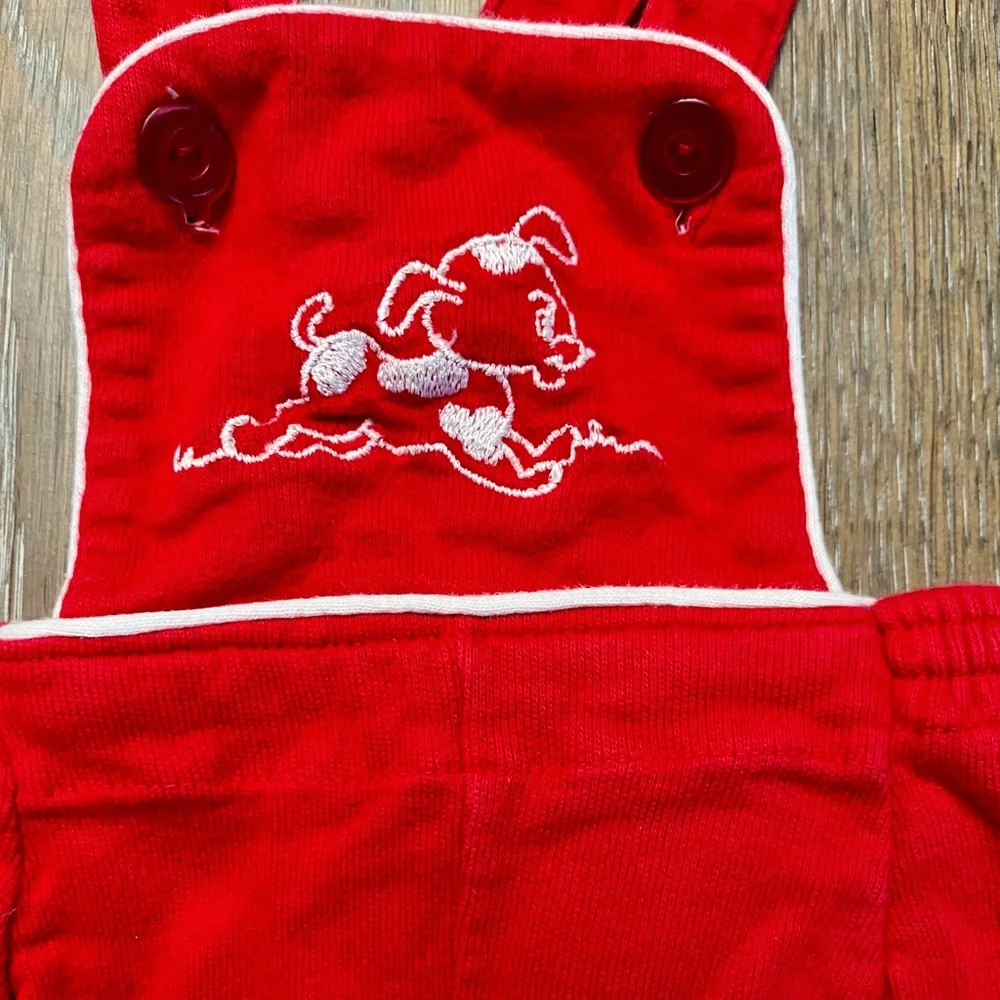 Carter’s Girls red ribbed overalls puppy stitching cotton‎ medium (15-22lbs) VTG
